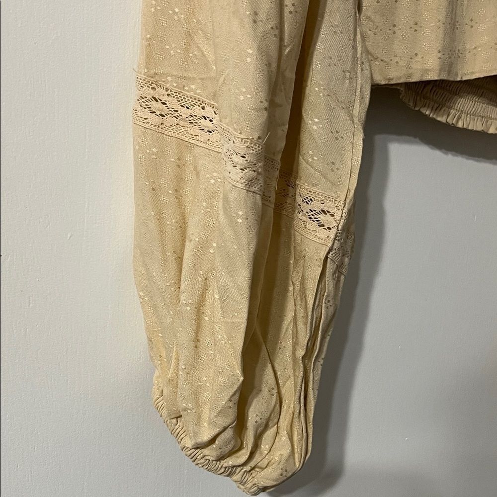 Cream Puff Sleeve Boho Peasant Blouse Lace S - Picture 3 of 5